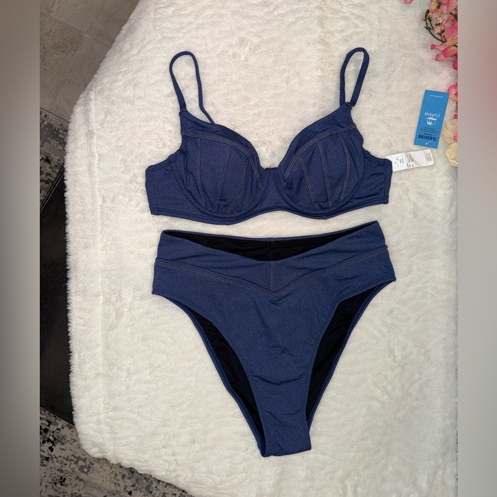 NWT Cupshe Denim Blue Two-Piece Swim Set Size M